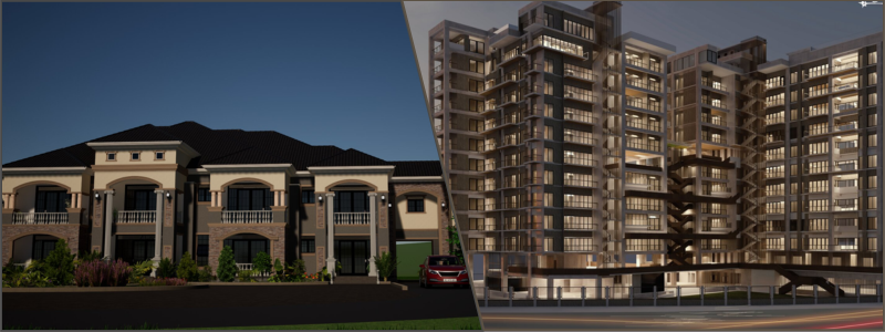 3d rendering of a large residential home and apartment buildinfg | Cad Crowd 3d rendering of a large residential home and apartment buildinfg