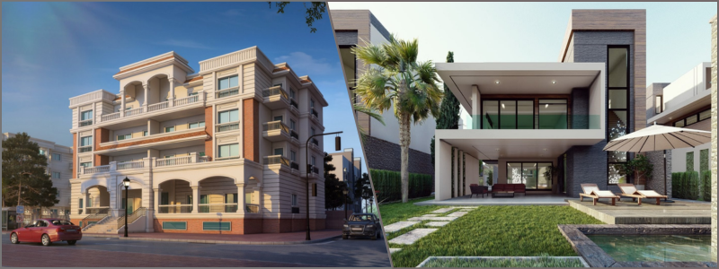 3d visualization of a residential building and luxury home | Cad Crowd 3d visualization of a residential building and luxury home