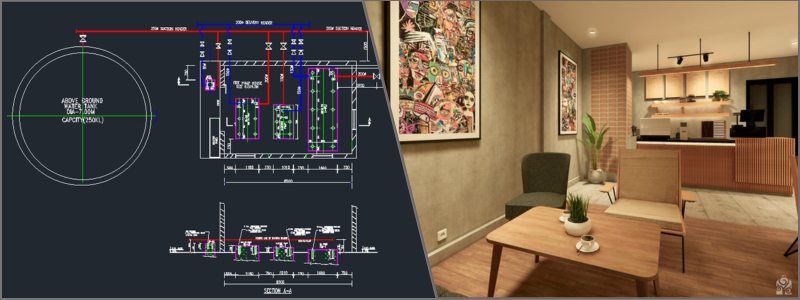 CAD design of a firehouse and a coffee shop | Cad Crowd CAD design of a firehouse and a coffee shop