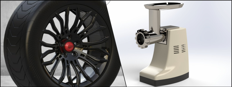 cad design example of a mag-wheel and meat grinder