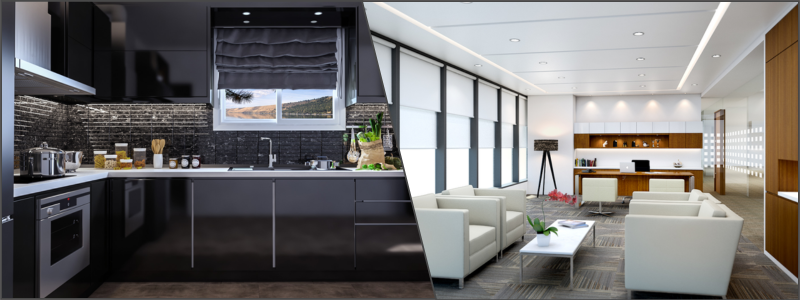 modern kitchen and living room interior design rendering | Cad Crowd modern kitchen and living room interior design rendering