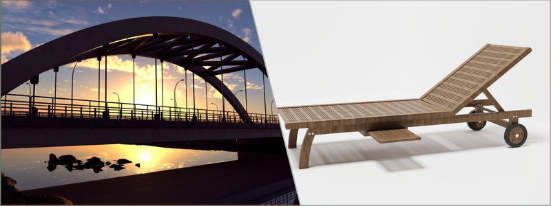 3D rendering of a bridge and outdoor bench