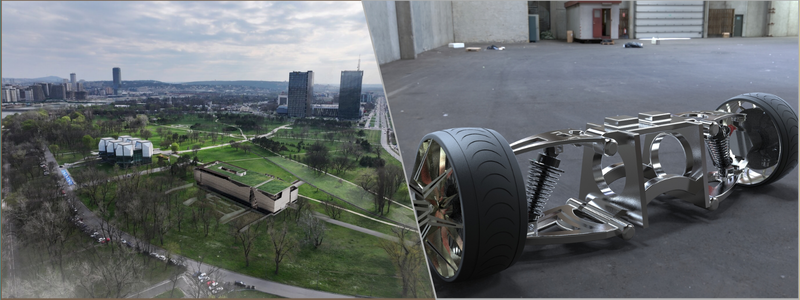 CAD design of a large architectural site and a high-tech suspension