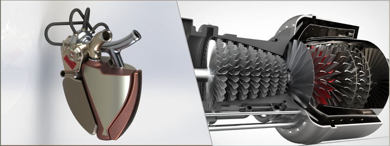 cad designs of a mechanical heart and swivel drive