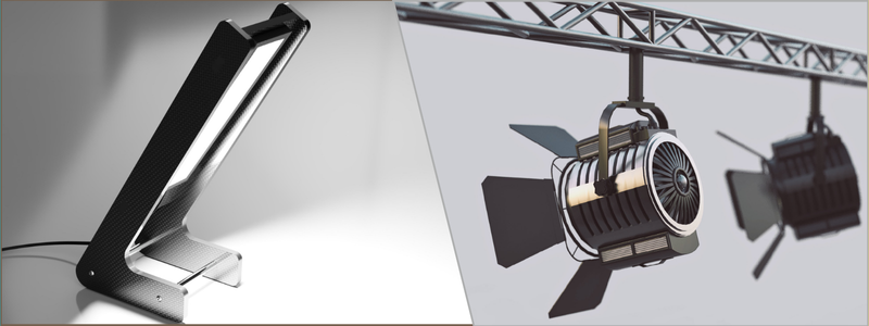 lighting designs of a table lamp and studio lights