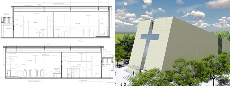 3D church rendering and plan examples