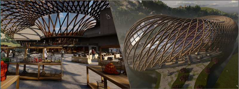 3D design of an amphitheatre and mall