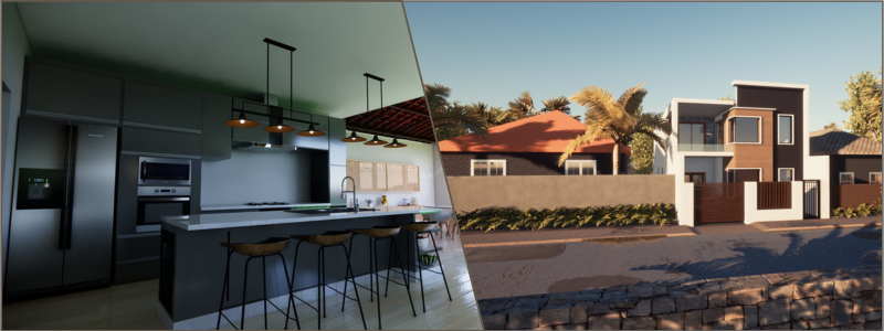 3D kitchen design and 3d rendering of a home