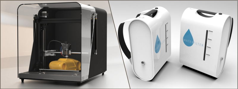 3D printer and water filter product design examples