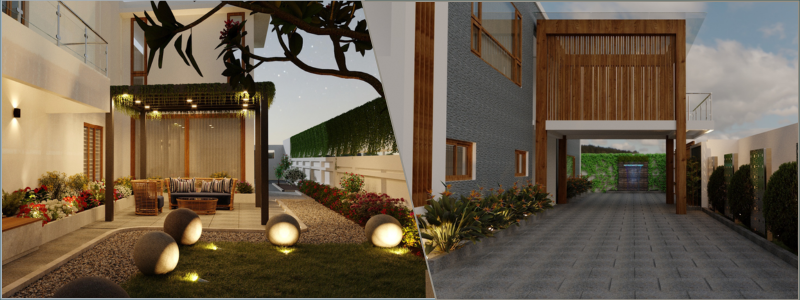 3D rendering of a home backyard