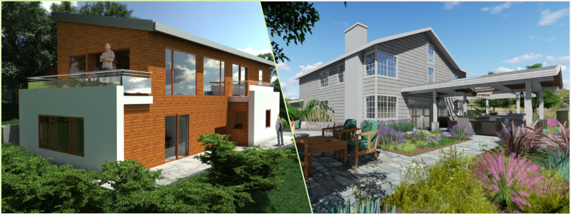 3d exterior renderings of a hardscape and small villa | Cad Crowd 3d exterior renderings of a hardscape and small villa