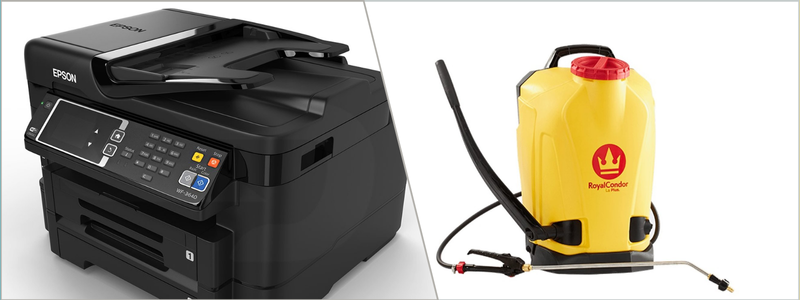 3d product rendering of a printer and backpack sprayer