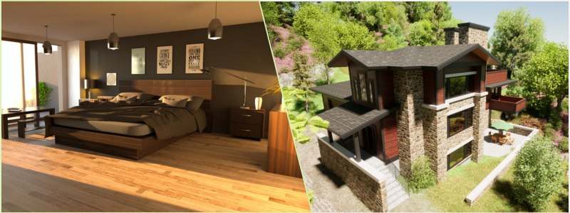 3d rendering of a rustic bedroom and home | Cad Crowd 3d rendering of a rustic bedroom and home