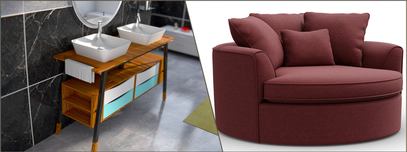 design of a vanity table and luxury sofa chair