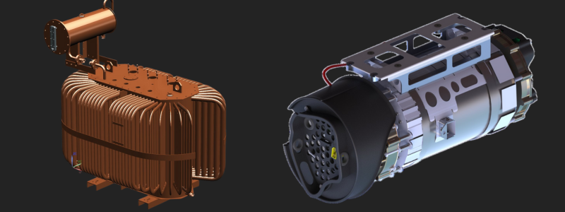 example of a transformer assembly and fuel cell battery 3D rendering by mechanical engineers