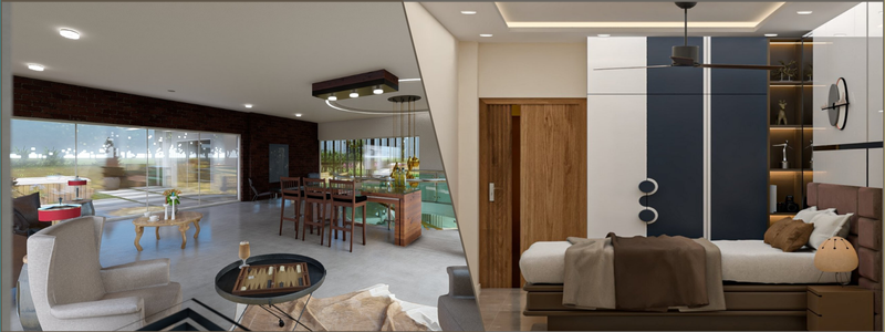 furniture interior design for a living room and bedroom