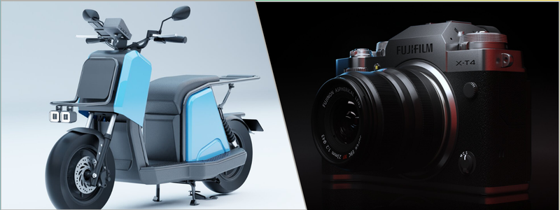 product rendering example of a motorcycle and advanced camera
