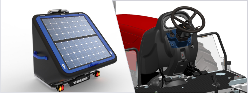 product rendering of a solar panel and cockpit controls