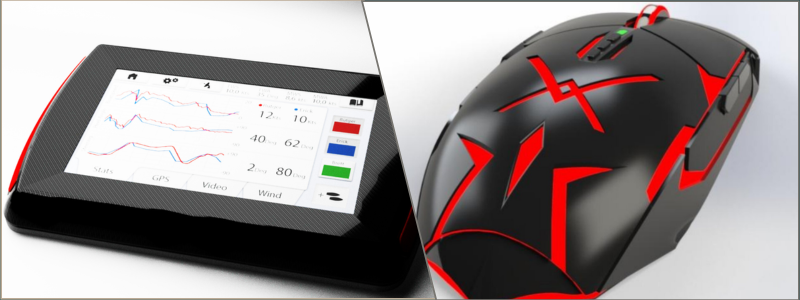 3D product rendering of an advanced scout and vital tracker and a gaming mouse