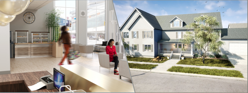 3d rendering of a store and modern home