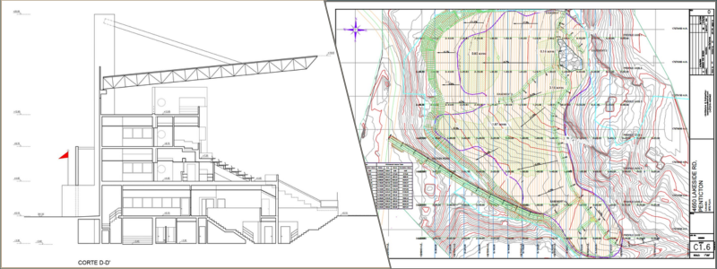 Drafting of a building and site terrain draft