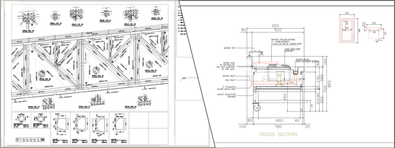 Steel shop drawings and shop drawing cross section through Cad Crowd shop drawing services