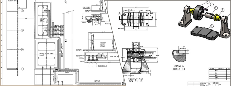 drafting design of pipelining and pulley system