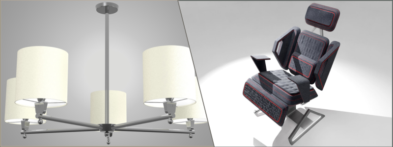 lighting fixture and gaming chair product design by Cad Crowd freelancers
