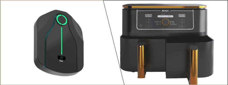 product design example of an EV charger and luxury air fryer