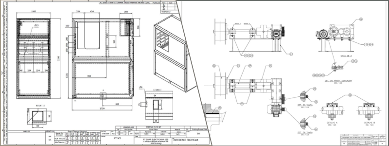 shop drawing of a cabinet and multifunction pulley system through Cad Crowd services