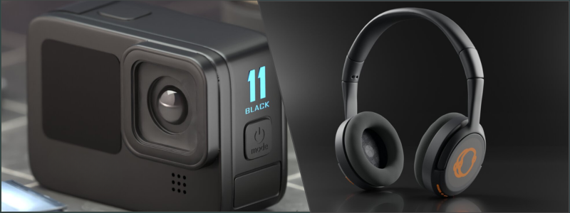 Action camera and headphones by Cad Crowd product design experts