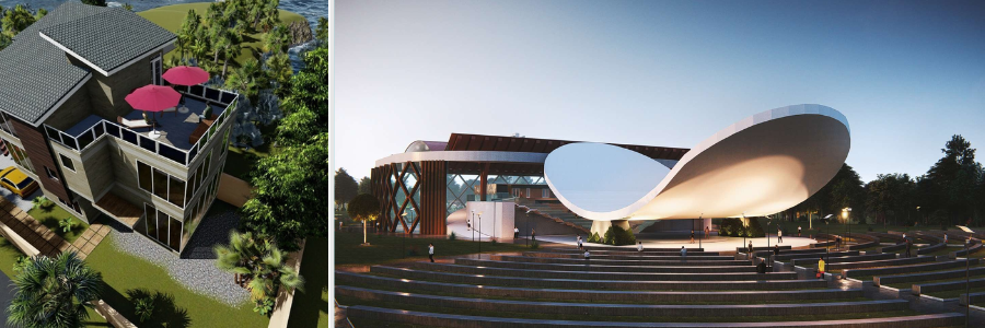 Civil engineering of a two storey home with balcony and auditorium by Cad Crowd experts