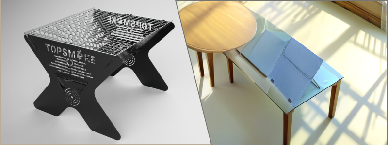 Product design rendering of a portable firepit and laptop table by Cad Crowd engineering experts
