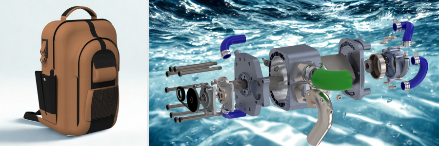 Product packaging design of a bag and rotary engine by Cad Crowd experts