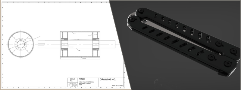 Sketch of a pulley system and butterfly knife by Cad Crowd product design experts | Cad Crowd Sketch of a pulley system and butterfly knife by Cad Crowd product design experts