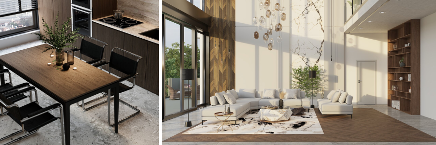 3D virtual staging of an apartment living room and luxury living space by virtual reality designers from Cad Crowd