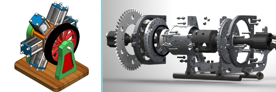 Cad design examples of engines for a variety of mechanical designs