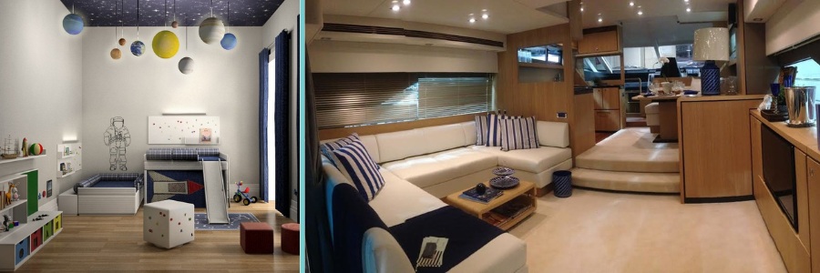 Design examples of a kids bedroom and interior of a yacht by Cad Crowd design experts | Cad Crowd Design examples of a kids bedroom and interior of a yacht by Cad Crowd design experts