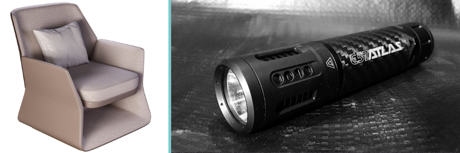 Product design of a luxury chair and tactical flashlight by Cad Crowd design experts
