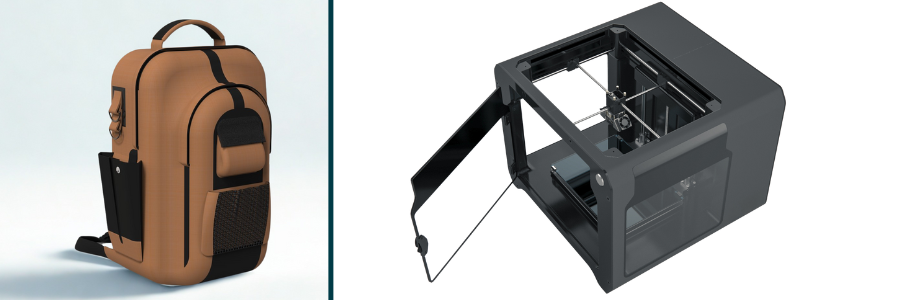 Travel bag and 3D printer product designs by Cad Crowd product developers
