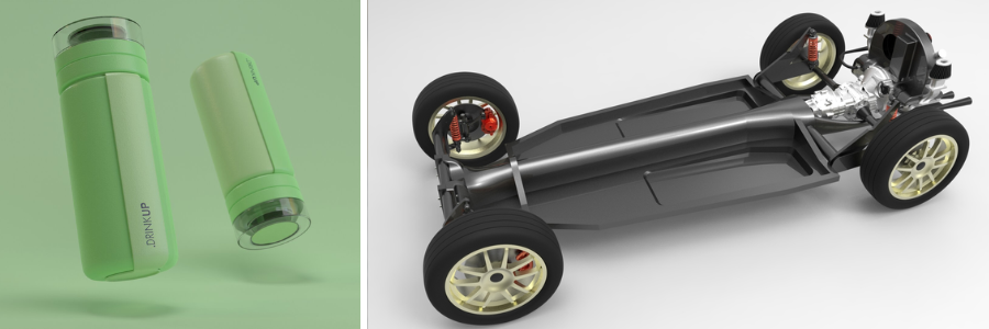 Luxury tumbler and RC chassis for a toy race car by product design experts