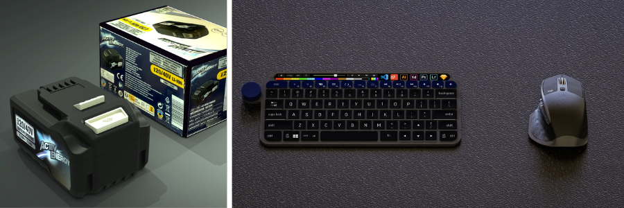 Product and industrial engineering designs of a cara battery and computer accesories by Cad Crowd experts