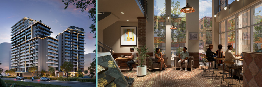 commercial architectural visualization and rendering of a building and coffee establishment by Cad Crowd experts