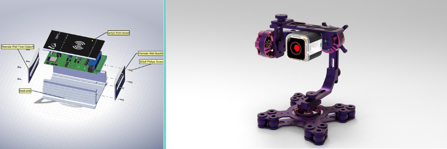 IoT devices such as a concept sketch of a medical device and an IoT-capable camera by Cad Crowd freelance engineers
