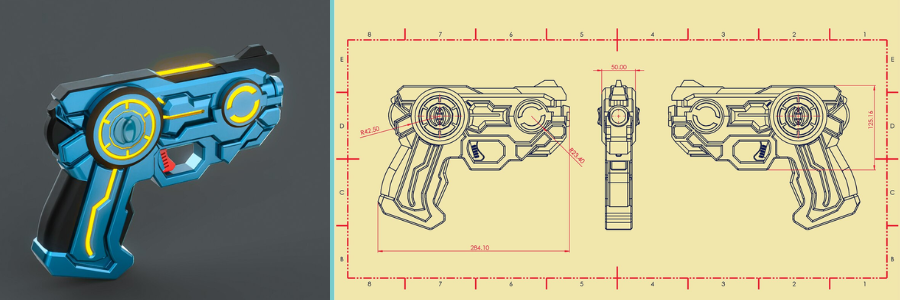 Sci-fi gun concept design by Cad Crowd engineering and product concept design services