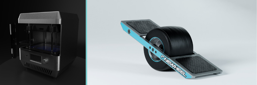 Concept design of a PCB ether and single-wheeled skateboard by Cad Crowd product concept designers