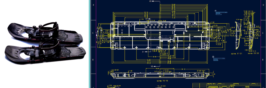 Injection molding design of a snowshoe and factory equipment by Cad Crowd design experts
