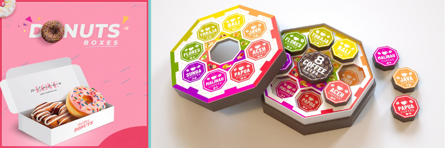 Packaging design of a donut box and aratisinal coffee box by Cad Crowd freelance Cad Designers