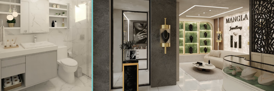 3D virtual tour of a quality bathroom and boutique jewelry store by Cad Crowd design experts