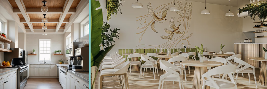 Virtual staging of a kitchen and modern cafe by Cad Crowd interior design experts